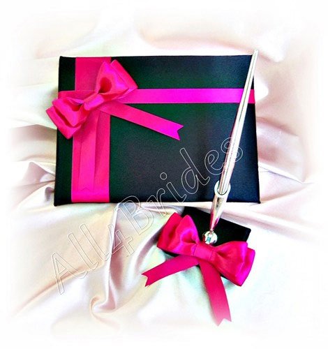 livre dor noir et fushia, livre d'or mariage, livre d'or  mariage original, prote stylo mariage, ensemble livre d'or porte stylo mariage